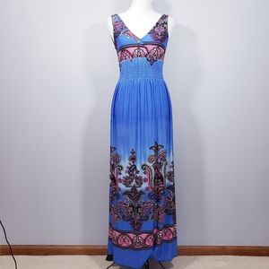 Empire Waist Sleeveless Maxi Blue Pink Floral